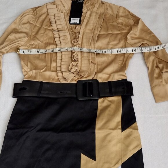 Rachael G. Black and Gold Satin Dress, Size M - Picture 11 of 16